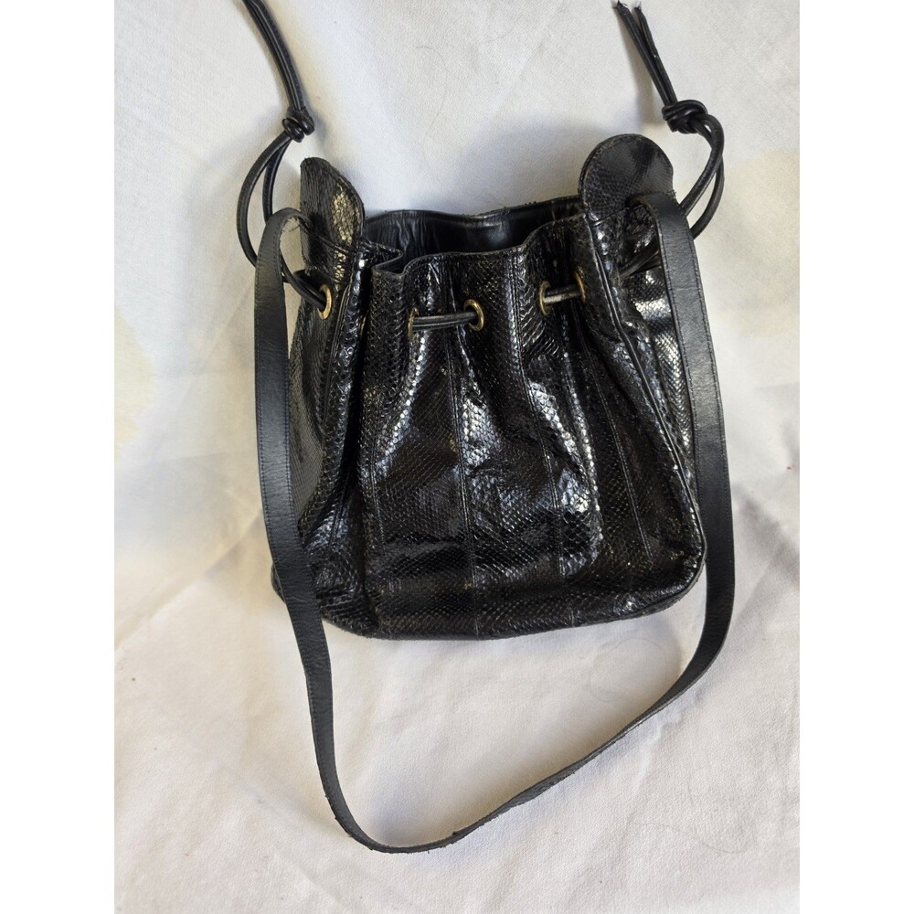 VTG Leather C G Cuero Vaca Argentina Snakeskin Bucket Bag Purse Leather